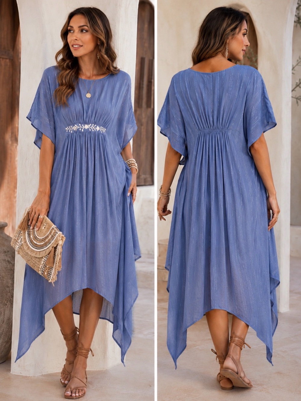 Light Blue High-Low Embroidered Women’s Dress
